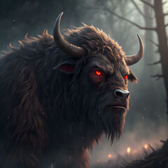 Infernal Horned Beast in a Volcanic Landscape