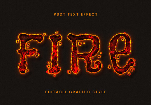 Orange and Red Outline Burned Fire Text Effect