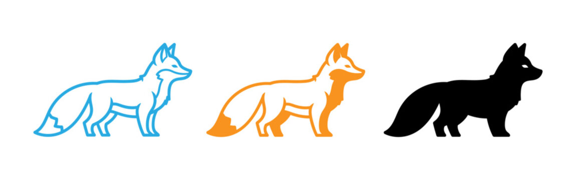 Three fox silhouettes in blue orange and black