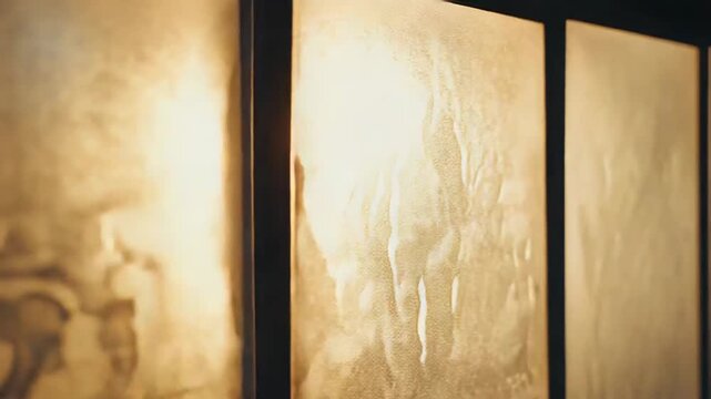 Golden textured wall paneling with irregular embossed patterns and warm reflections, creating an opulent, modern metallic backdrop symbolizing luxury, elegance, and prestige