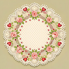 floral doily vector with hearts and scalloped edge