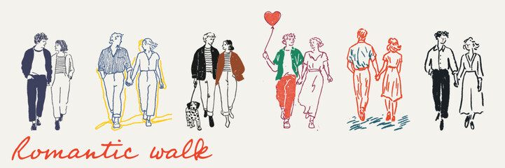 Obraz na płótnie Canvas Hand drawn romantic couples celebrating love and relationships for valentines day illustrations and designs