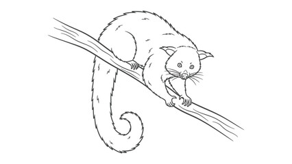 Obraz premium Opossum in Tree Branch: A charming illustration of a possum gracefully perched on a tree branch, capturing the essence of the creature in its natural habitat.