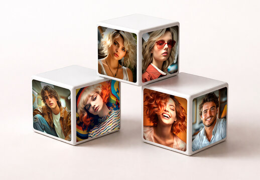 Colorful 3D Portrait Cubes Photo Frame Mockup