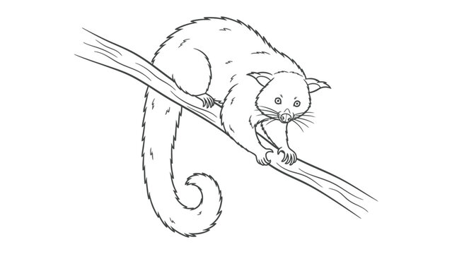 Opossum in Tree Branch: A charming illustration of a possum gracefully perched on a tree branch, capturing the essence of the creature in its natural habitat.