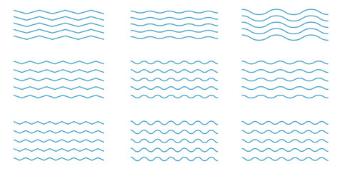 Water waves. Set of wavy zigzag lines. Wave thin line background. Vector zigzag and wavy horizontal underline. Vector illustration modern eps.10 © erika