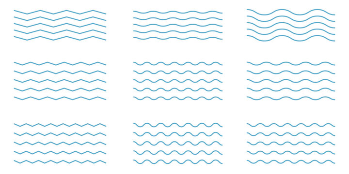 Water waves. Set of wavy zigzag lines. Wave thin line background. Vector zigzag and wavy horizontal underline. Vector illustration modern eps.10