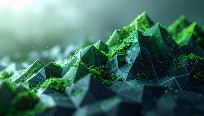 植物のある緑のローポリゴン成長波