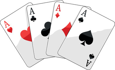 Fan of four ace playing cards for poker and casino gambling games