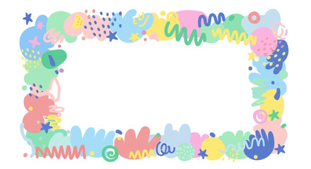 Playful pastel frame with whimsical elements for birthday announcements or invitations with space