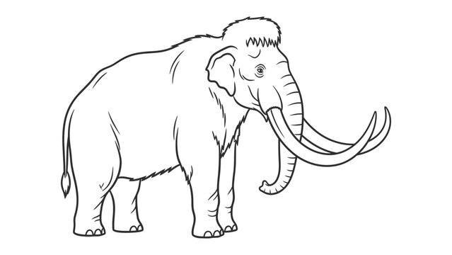 Prehistoric Majesty: A majestic mammoth stands in stoic silhouette, showcasing its imposing stature, long tusks, and distinctive features against a stark backdrop.