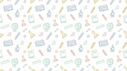 Seamless pastel school supplies pattern education stationery background
