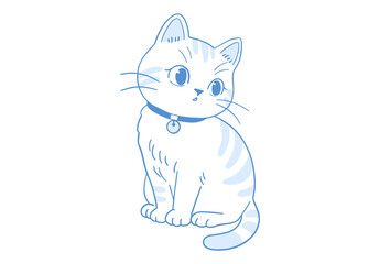 Obraz premium Cute cat doodle with hand drawn tabby kitten character featuring collar and bell art decoration