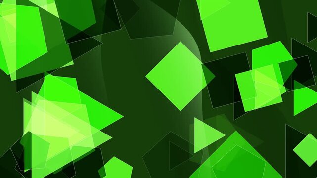 Vibrant green geometric shapes overlapping in an abstract digital pattern background