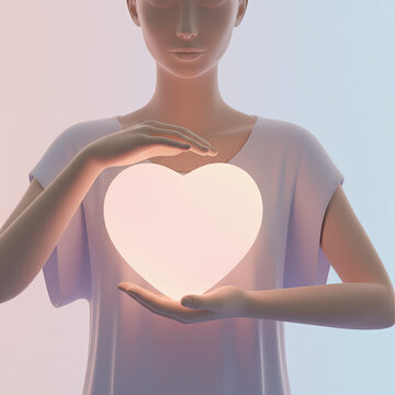 Person holding a glowing heart symbolizing self care and emotional well-being, Ai Generate.