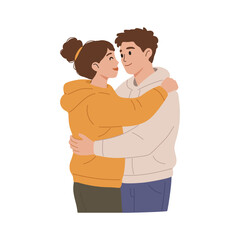Obraz premium Young Couple Hugging, Man and Woman Embracing Vector Illustration