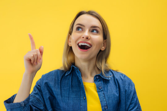 I Have An Idea. Portrait of cheerful young woman having great thought, finding inspiration or solution to problem.