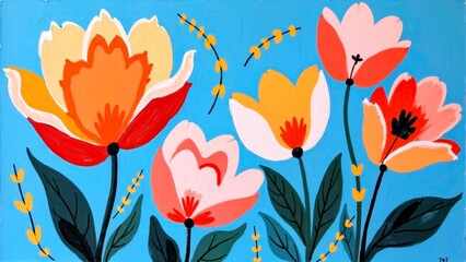 Colorful flower light blue decorative illustration