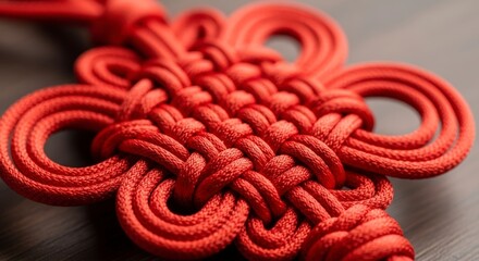 Red woven cord knot detail texture.