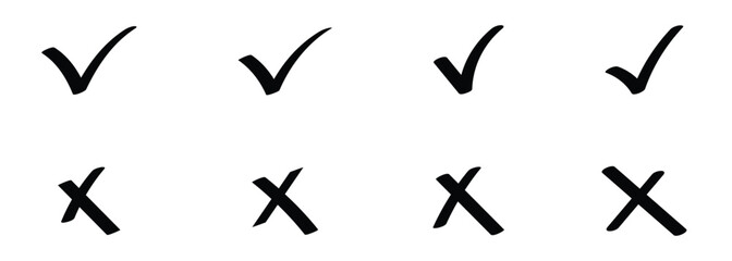 Hand drawn black doodle check the mark icon set used for app and website. Vector illustration. © Snap Smith