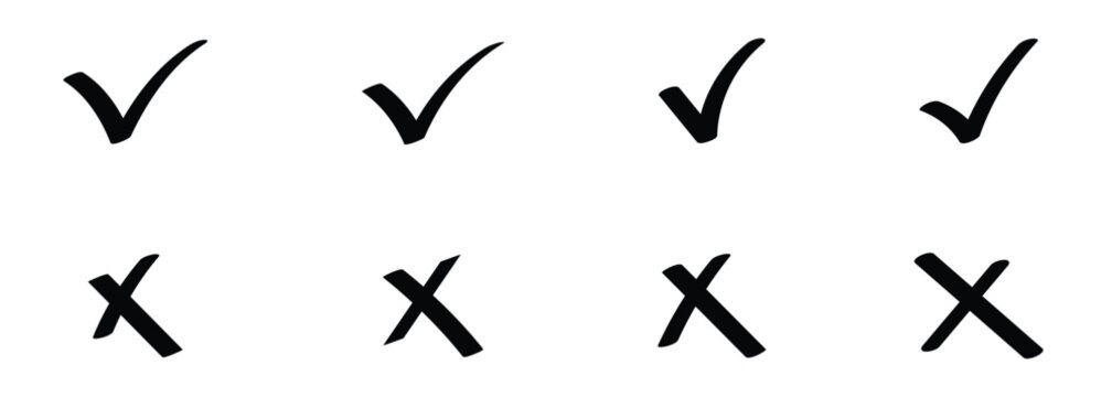 Hand drawn black doodle check the mark icon set used for app and website. Vector illustration.