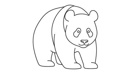 Outline Panda in Standing: A charming outline panda illustration in black line against a clean backdrop. Perfectly capture the essential essence of the animal.  © Abu