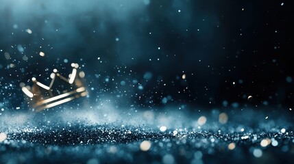 Obraz premium An enchanting image of a golden crown surrounded by shimmering particles and soft smoke creates an atmosphere of mystery and regal elegance.