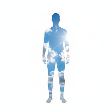 Human silhouette filled with sky and clouds symbolizing freedom, Ai Generate.