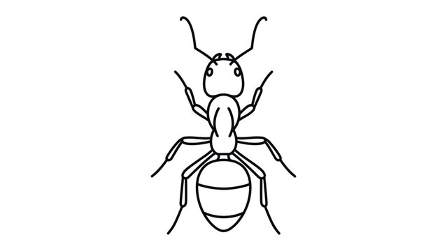 Ant Line Drawing: A detailed line drawing of an ant showcases its intricate anatomy and distinctive features against a clean background, highlighting its form and structure.