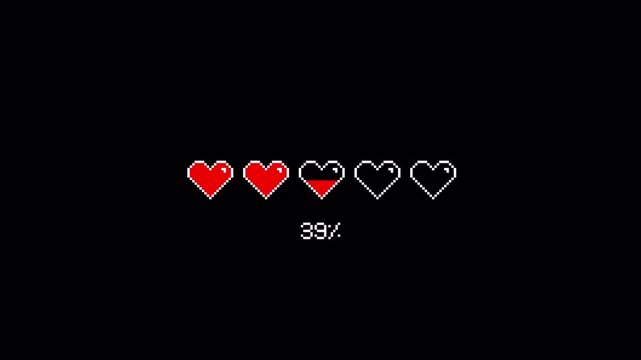 8 Bit Heart Health Bar Animation with Percentage. Game UI Overlay 4K Alpha