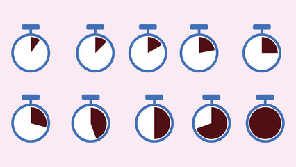 Stopwatch Timer Progress Icons Set, Time Management and Countdown Illustration