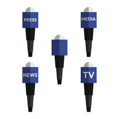 Set microphone symbol icon. News microphone simple flat design. Press, TV and media mic