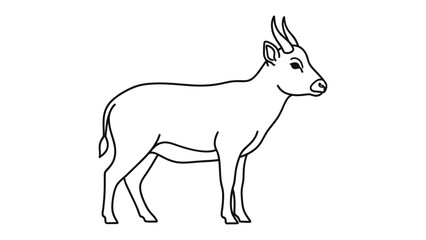 Fototapeta premium Animal Sketch: Minimalist black and white sketch of an antelope standing gracefully, highlighting its slender form and elegant horns, embodying simplicity and nature's beauty.