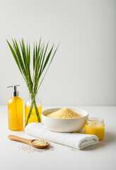 Eco wellness spa arrangement with bamboo and bath products