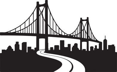 Fototapeta premium Modern cityscape with suspension bridge and urban skyline