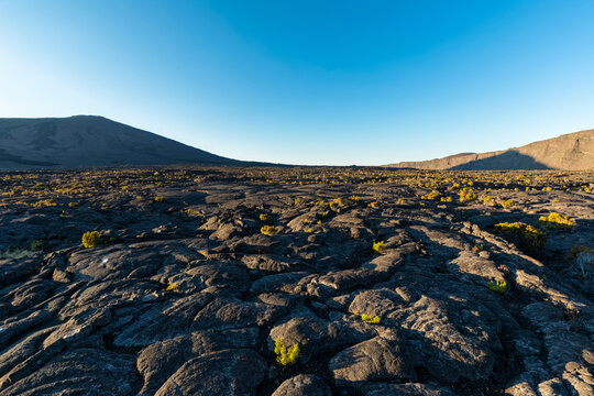 Reunion, Reunion National Park, Shield Volcano Piton de la Fournaise, Caldera Enclos Fouque and Rempart, lava field, AA lava over pahoehoe lava