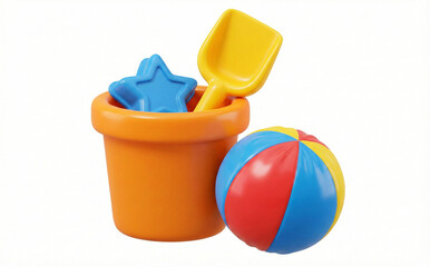 Summer beach sand toy set with bucket shovel star mold and colorful ball for kids playing