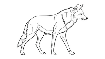 Lone Wolf: A sleek line drawing of a lone wolf, capturing its elegant stride and piercing gaze. A portrait of a majestic wild canid. 