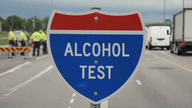 Road sign for Alcohol test. Police checkpoint.