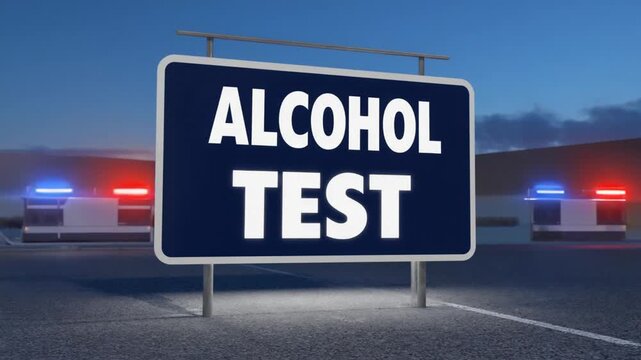 Road sign for Alcohol test. Police checkpoint.