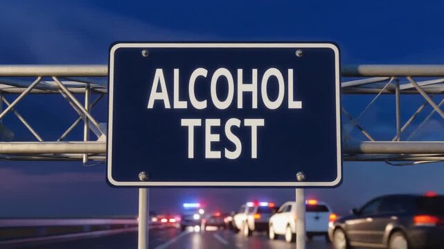 Road sign for Alcohol test. Police checkpoint.