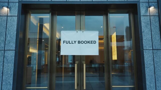 "Fully booked" sign at a hotel.