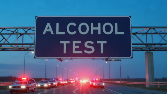 Road sign for Alcohol test. Police checkpoint.