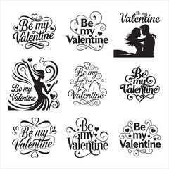 Modern Script Be My Valentine Heart Swirl Vector Design