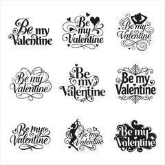 Calligraphy Be My Valentine Heart Swirl Elegant Vector Design