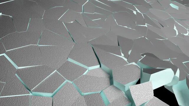 Ice. The white surface cracks and breaks into pieces. 3D animation