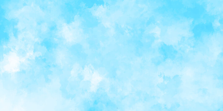 Abstract background with panorama of blue sky and white cloud nature design. horizon spring morning sky with clouds background. hand painted watercolor shades sky clouds.