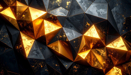光と影が織りなす金色の低ポリゴン結晶