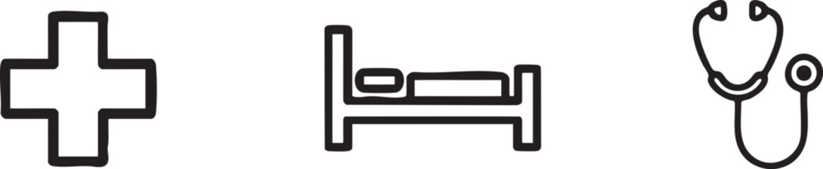 Obraz premium Three Black Filled Icons Representing Hospital Related Elements