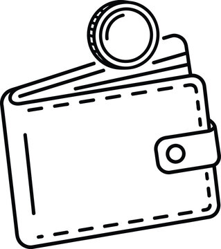 Simple line drawing of a wallet with a coin